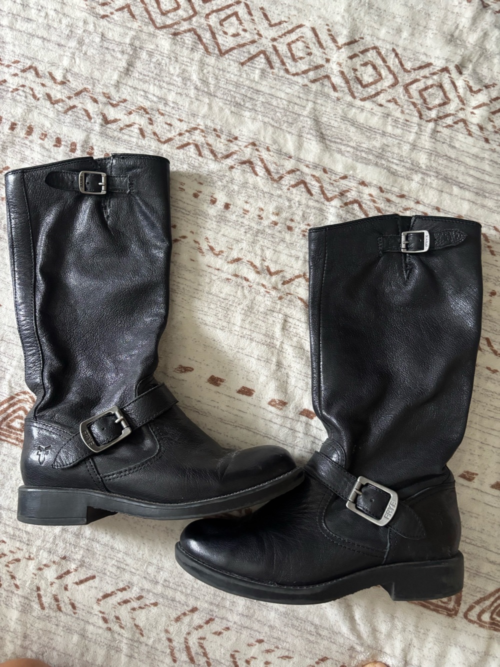 Girls’ Black Leather Mid-Calf Buckle Frye Boots